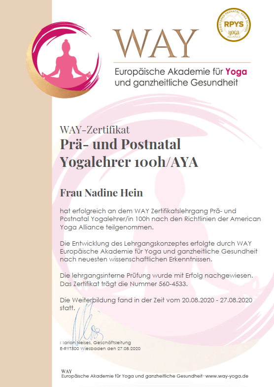 Zertifikat Prä- und Postnatal Yogalehrer